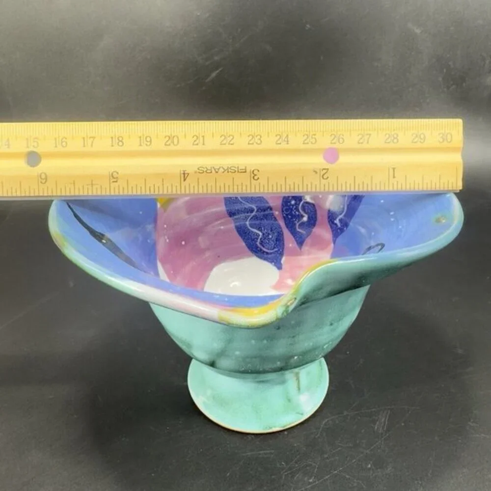 Italian Art Pottery Footed Dish Bowl Container Hand Made RedWare Made‎ In Italy